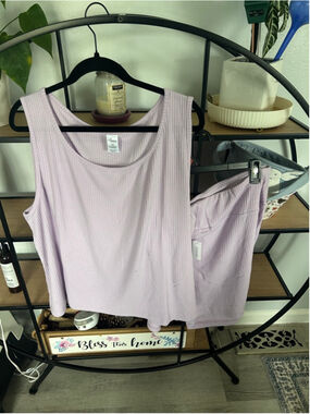 Women's Lesome Lounge Pajamas 4X Lavender Ribbed Tank & Shorts Set